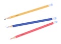 Three pencils with eraser, isolated on a white background. Design elements Royalty Free Stock Photo