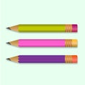 three pencils with eraser  illustration Royalty Free Stock Photo