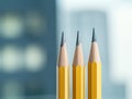 Three pencils are standing upright with a blurred background Royalty Free Stock Photo