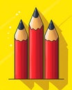 Three pencils on a yellow background Royalty Free Stock Photo