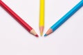 Three pencils of yellow, red and blue, the primary colors_ Royalty Free Stock Photo