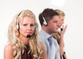 Three people in a call centre Royalty Free Stock Photo