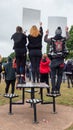 EXETER, DEVON, UK - June 06 2020: Three people hold signs at a Black Lives Matter demonstration