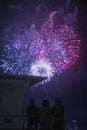 People looking up on colorful fireworks at night Royalty Free Stock Photo