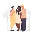 Three people in love vector illustration. Polyamory concept