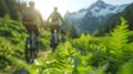 Three People Mountain Biking on Scenic Trail Royalty Free Stock Photo