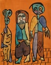 Three people on orange background, 1947, painting by Gaston Chaissac