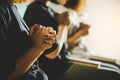 Three people pray and praising God together Royalty Free Stock Photo