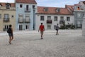 Three people sightseeing around Lisbon Royalty Free Stock Photo