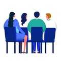 Three people sitting in a row, two women and a man in the middle. People in a meeting or audience setting. Professional Royalty Free Stock Photo