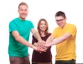 Three people team keeps on with your hands
