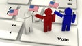 Three people waving the american flag on a vote key of a compute Royalty Free Stock Photo