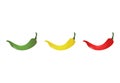 Three pepper colors. Chili peppers mild medium hot Royalty Free Stock Photo