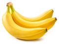 Three perfect ripe yellow bananas isolated on white background