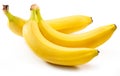 Three perfect ripe yellow bananas isolated on white background