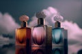 Three perfume bottles stand on cloud Royalty Free Stock Photo