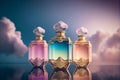 Three perfume bottles stand on cloud Royalty Free Stock Photo