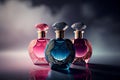 Three perfume bottles stand on cloud Royalty Free Stock Photo