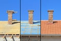 Three phases of a roof construction.