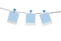 Blue photoframes with blue heart clothepins Royalty Free Stock Photo