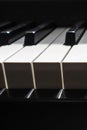 Three piano keys shot in bright light and shadow