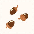 Three pieces acorn icon cartoon. Autumn harvest. Vector EPS10 illustration isolated on white background. Royalty Free Stock Photo
