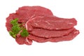 Three pieces of beef with parsley, isolated