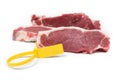 Three pieces of calf with a yellow label on a white background