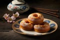 three pieces of chinese traditional food astringent donuts shu cake
