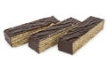 Three pieces of chocolate waffle cake isolated on white Royalty Free Stock Photo