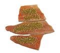Three pieces of fresh raw rainbow trout with spices Royalty Free Stock Photo