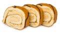 Three pieces of swiss roll cake on white Royalty Free Stock Photo