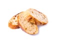 Three pieces of white bread on a white background