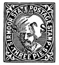 Three Pies Official Stamp in India from 1890 to 1891, vintage illustration