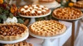 Three Pies on Stands at a Dessert Bar Royalty Free Stock Photo