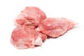 Three pig cheeks raw pieces in a white background Royalty Free Stock Photo