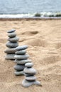 Three piles of balanced stones Royalty Free Stock Photo