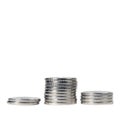 Three piles with coins on a white background