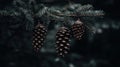 Pine cones on fir branch. Royalty Free Stock Photo
