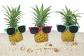 Three pineapple with sunglasses Royalty Free Stock Photo
