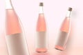 Three pink bottles of mockup-Cola drinks, wine or beer. empty white labels