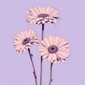 Pastel Graphic Compositions: Detailed Illustrations Of Three Daisies On A Purple Background Royalty Free Stock Photo