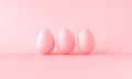 Three pink eggs on pink background. 3d rendering Royalty Free Stock Photo