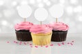 Three Pink Frosted Cupcakes - Cupcake Topper Mockup