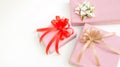 Three pink gift box on a white background Royalty Free Stock Photo