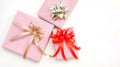 Three pink gift box on a white background Royalty Free Stock Photo