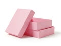 Beautiful pink gift boxes stacked together with one opened lid on white background Royalty Free Stock Photo