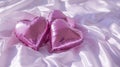 Three Pink Heart Shaped Balloons on Silk Royalty Free Stock Photo