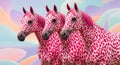 Three pink horses in a pastel landscape Royalty Free Stock Photo