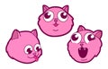 Three Pink Kitten or Cat Heads in Different Moods in a Cartoon Manga Style Set